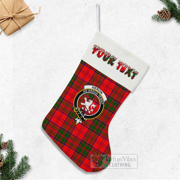 Heron Tartan Family Crest Christmas Stocking with Personalized Text - Tartan Vibes Clothing