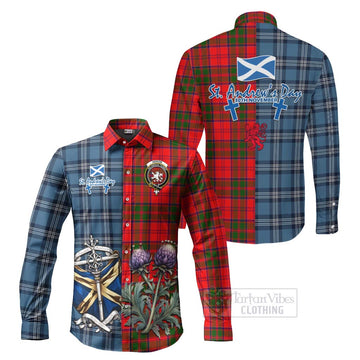 Heron Tartan Long Sleeve Button Shirt Happy St. Andrew's Day Half Tartan Style Men's Shirt S - Tartan Vibes Clothing