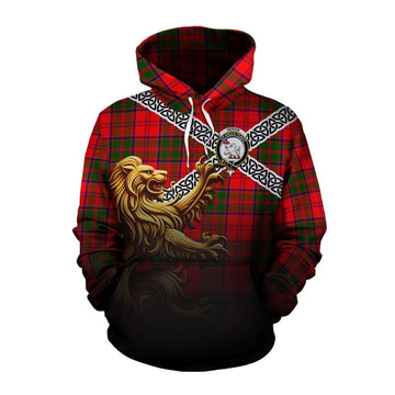 Heron Crest Tartan Cotton Hoodie with Golden Lion Emblem Celtic Style Pullover Hoodie XS - Tartan Vibes Clothing