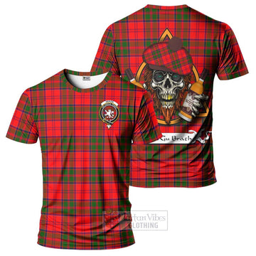 Heron Tartan T-Shirt with Family Crest and Bearded Skull Holding Bottles of Whiskey Kid's Shirt - Tartan Vibes Clothing