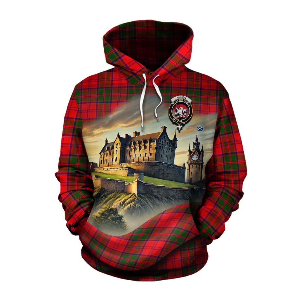 Heron Tartan Family Crest Cotton Hoodie with Scottish Ancient Castle Style Pullover Hoodie XS - Tartan Vibes Clothing