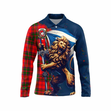 Heron Tartan Family Crest Long Sleeve Polo Shirt with Scottish Majestic Lion Unisex - Tartan Vibes Clothing