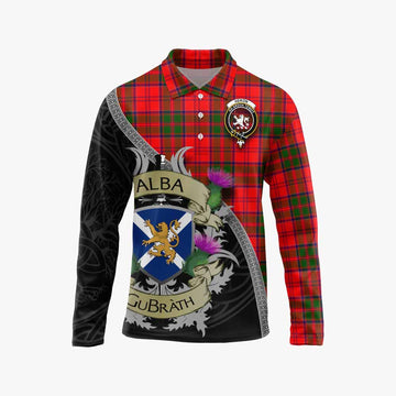 Heron Tartan Family Crest Long Sleeve Polo Shirt Lion Rampant Royal Thistle Shield Celtic Inspired Unisex - Tartan Vibes Clothing