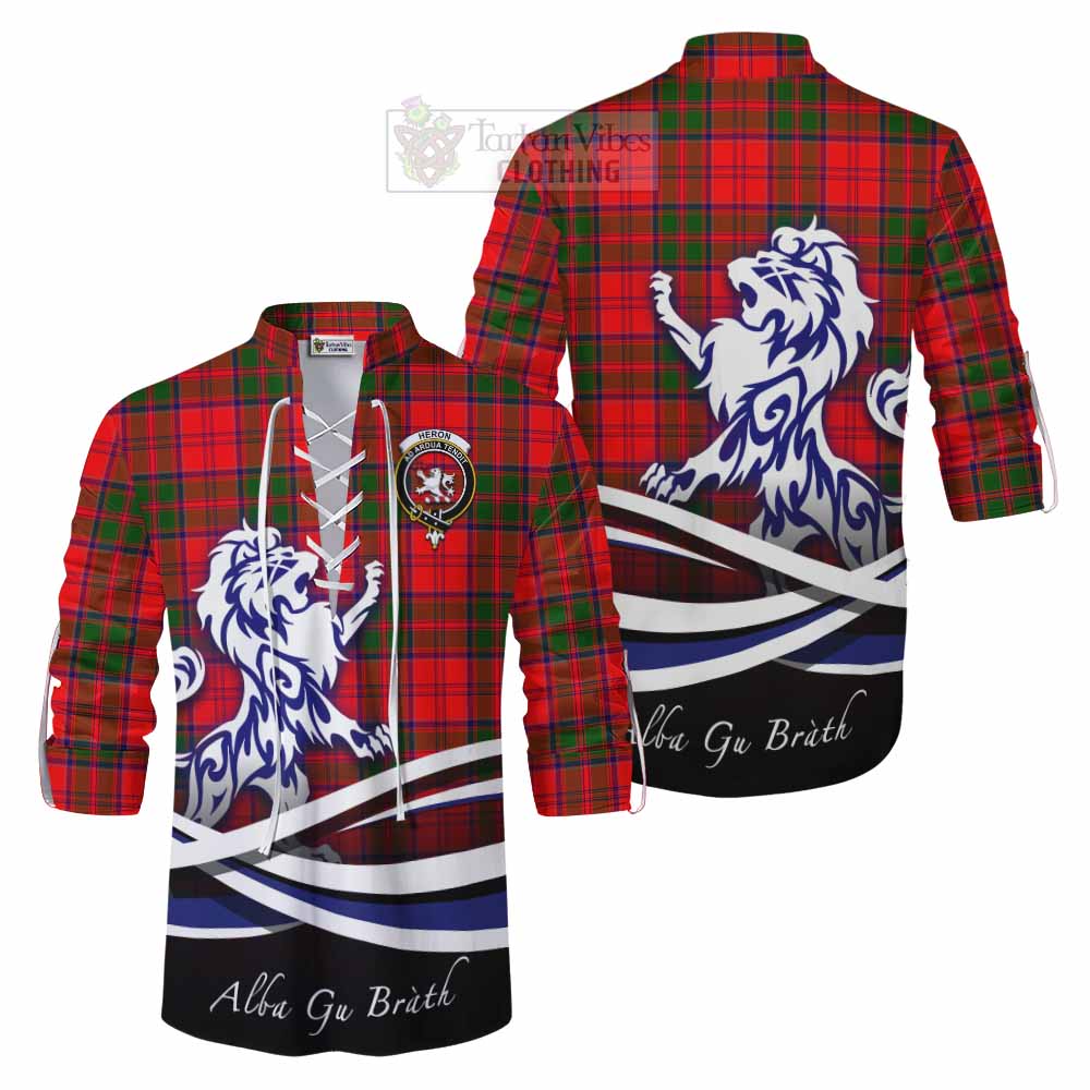 Heron Tartan Ghillie Kilt Shirt with Alba Gu Brath Regal Lion Emblem Men - Tartan Vibes Clothing