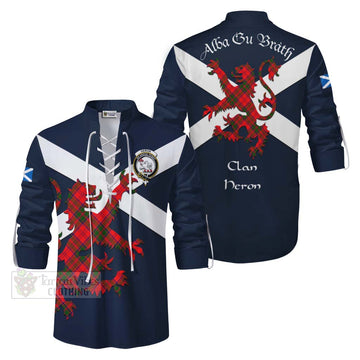 Heron Tartan Lion Rampant Ghillie Kilt Shirt Proudly Display Your Heritage with Alba Gu Brath and Clan Name Men - Tartan Vibes Clothing