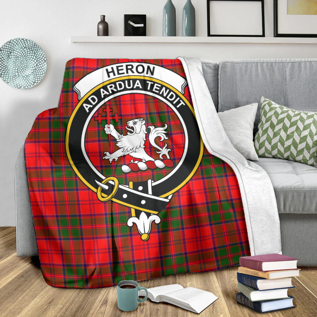 Heron Tartan Blanket with Family Crest X-Large 59 x 79 inches 150 x 200 cm - Tartan Vibes Clothing