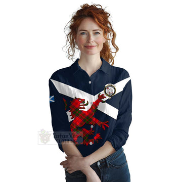 Heron Tartan Lion Rampant Women's Casual Shirt Proudly Display Your Heritage with Alba Gu Brath and Clan Name Female - Tartan Vibes Clothing