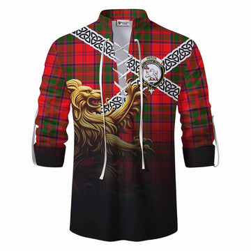 Heron Crest Tartan Ghillie Kilt Shirt with Golden Lion Emblem Celtic Style Men - Tartan Vibes Clothing