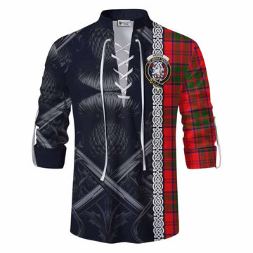Heron Tartan Ghillie Kilt Shirt with Family Crest Cross Sword Thistle Celtic Vibes Men - Tartan Vibes Clothing