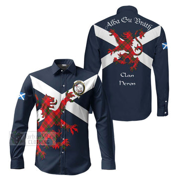 Heron Tartan Lion Rampant Long Sleeve Button Shirt Proudly Display Your Heritage with Alba Gu Brath and Clan Name Men's Shirt S - Tartan Vibes Clothing