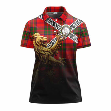 Heron Crest Tartan Women's Polo Shirt with Golden Lion Emblem Celtic Style Women - Tartan Vibes Clothing