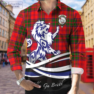 Heron Tartan Long Sleeve Button Up Shirt with Alba Gu Brath Regal Lion Emblem Men's Shirt - Tartan Vibes Clothing