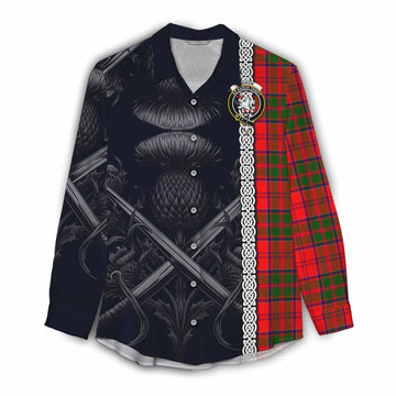 Heron Tartan Women's Casual Shirt with Family Crest Cross Sword Thistle Celtic Vibes Female - Tartan Vibes Clothing