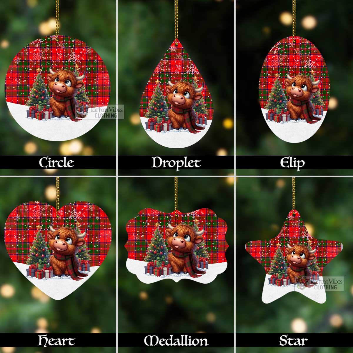 Heron Tartan Christmas Aluminium Ornament with Adorable Highland Coo Aluminium - Tartan Vibes Clothing