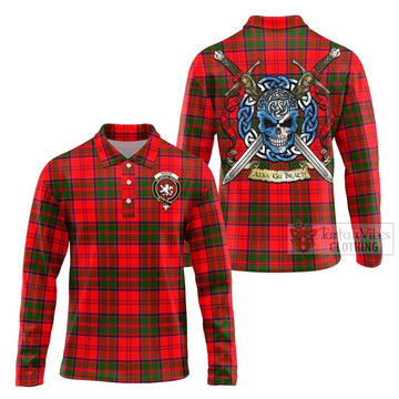 Heron Tartan Long Sleeve Polo Shirt with Family Crest Celtic Skull Style Unisex - Tartan Vibes Clothing