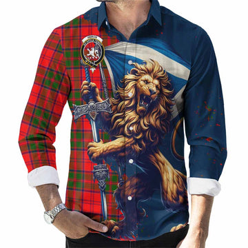 Heron Tartan Family Crest Long Sleeve Button Shirt with Scottish Majestic Lion Men's Shirt S - Tartan Vibes Clothing