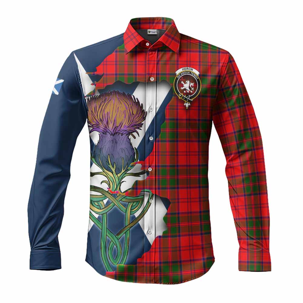Heron Tartan Family Crest Long Sleeve Button Shirt Scottish Thistle Celtic Inspired Men's Shirt S - Tartan Vibes Clothing
