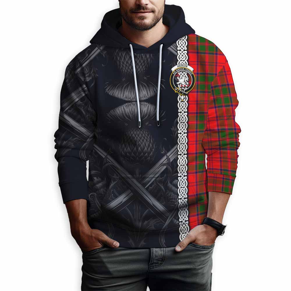 Heron Tartan Hoodie with Family Crest Cross Sword Thistle Celtic Vibes Pullover Hoodie - Tartan Vibes Clothing