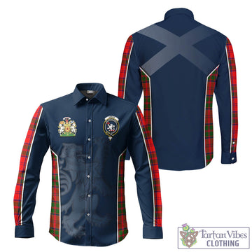 Heron Tartan Long Sleeve Button Up Shirt with Family Crest and Lion Rampant Vibes Sport Style Men's Shirt - Tartan Vibes Clothing