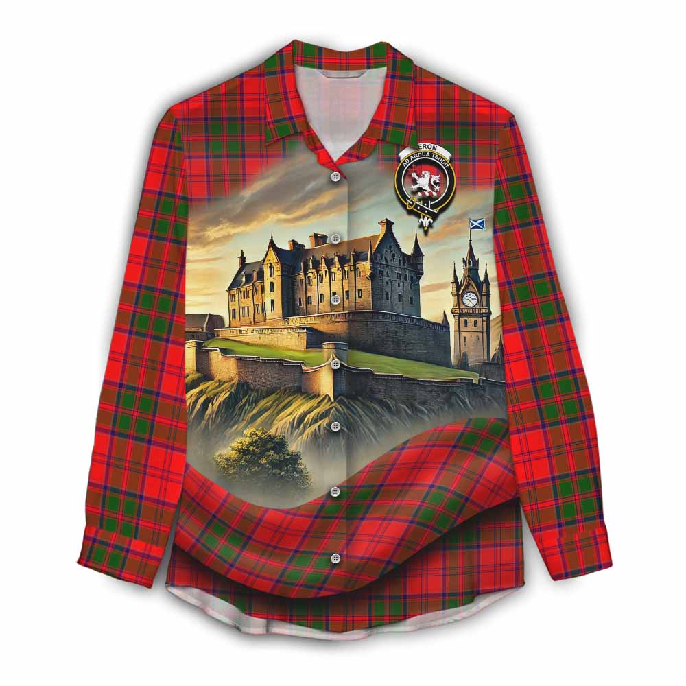 Heron Tartan Family Crest Women's Casual Shirt with Scottish Ancient Castle Style Female - Tartan Vibes Clothing