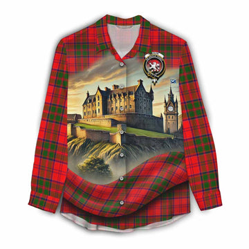 Heron Tartan Family Crest Women's Casual Shirt with Scottish Ancient Castle Style Female - Tartan Vibes Clothing