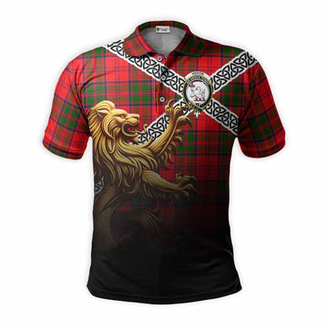 Heron Crest Tartan Polo Shirt with Golden Lion Emblem Celtic Style Kid - Tartan Vibes Clothing
