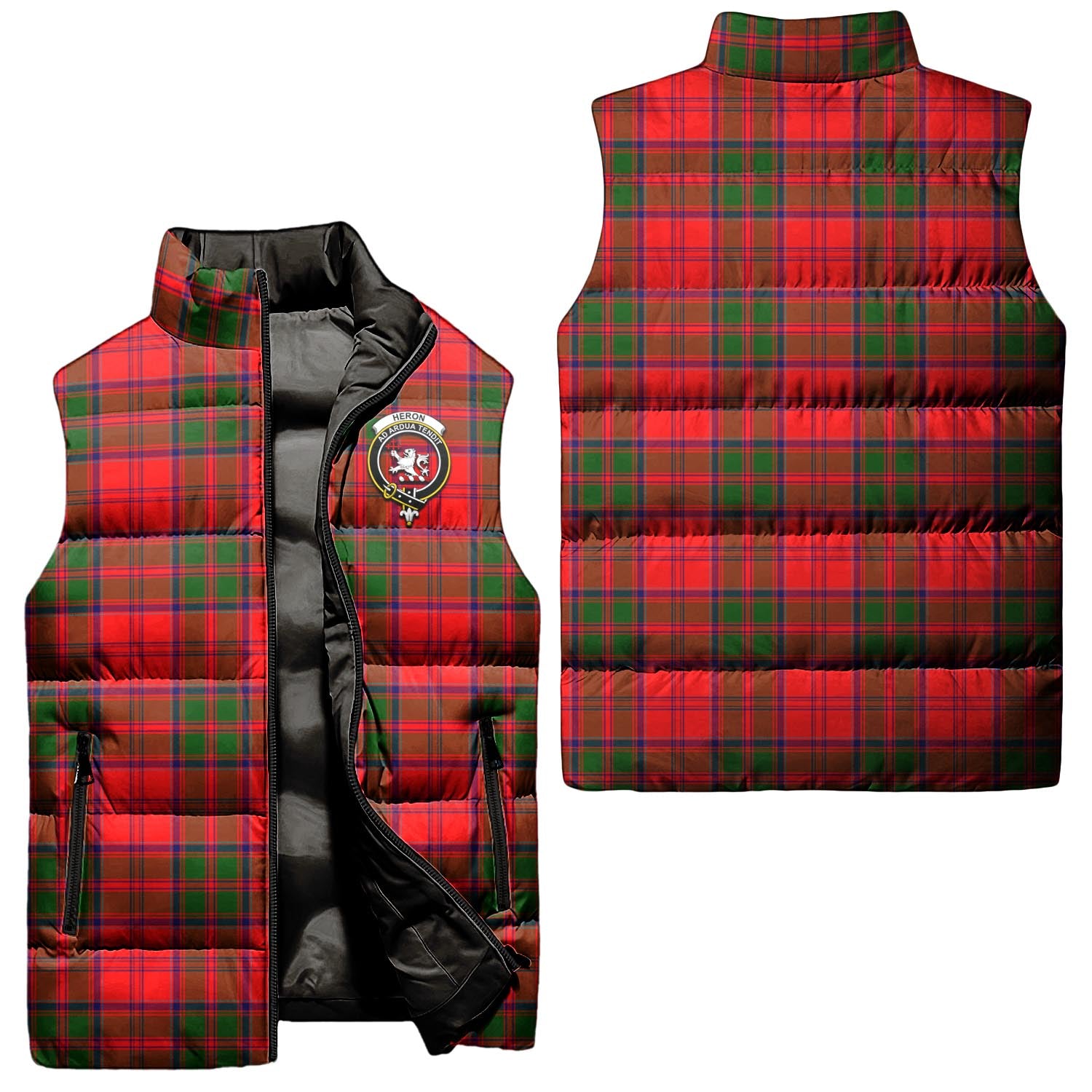 Heron Tartan Sleeveless Puffer Jacket with Family Crest Unisex - Tartan Vibes Clothing
