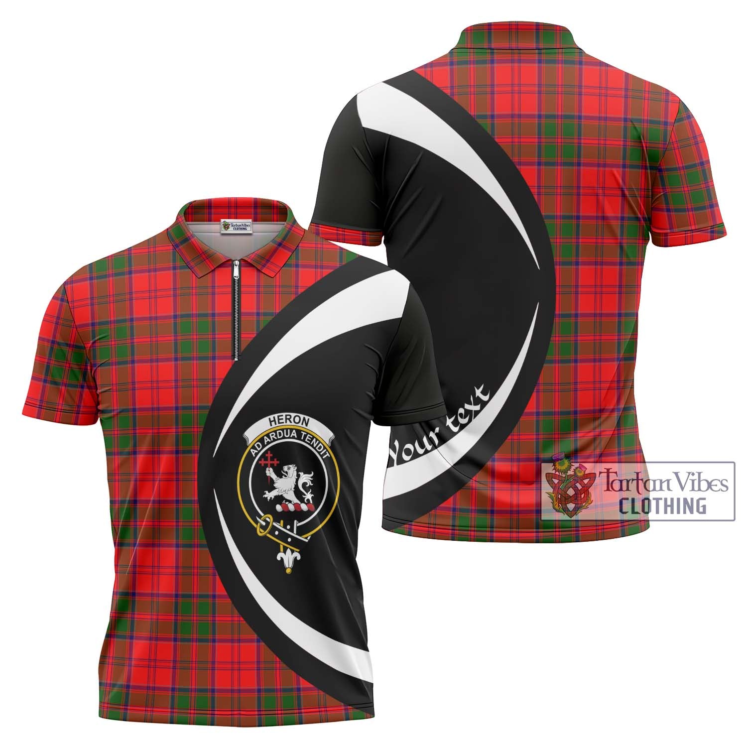 Heron Tartan Zipper Polo Shirt with Family Crest Circle Style Unisex - Tartan Vibes Clothing