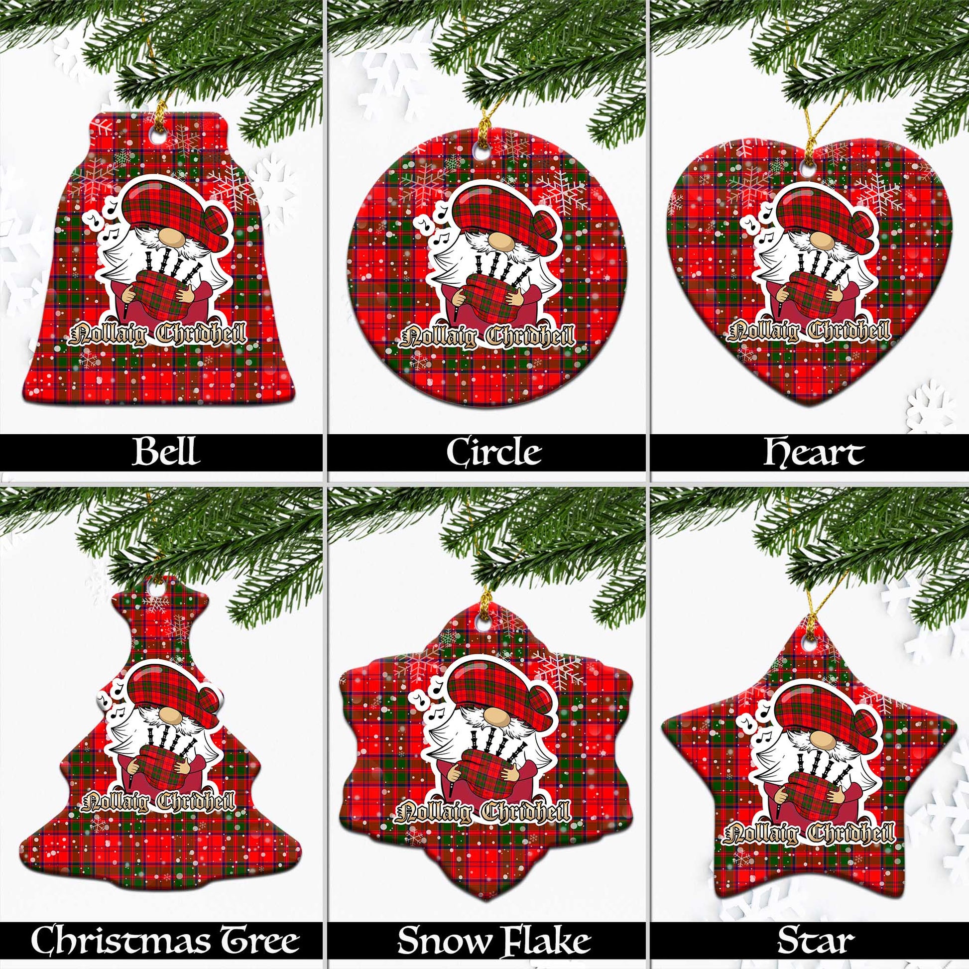 Heron Tartan Christmas Ceramic Ornaments with Scottish Gnome Playing Bagpipes Ceramic - Tartan Vibes Clothing