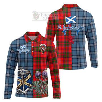 Heron Tartan Long Sleeve Polo Shirt Happy St. Andrew's Day Half Tartan Style Unisex - Tartan Vibes Clothing