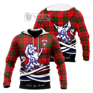Heron Tartan Knitted Hoodie with Alba Gu Brath Regal Lion Emblem Unisex Knitted Pullover Hoodie - Tartan Vibes Clothing