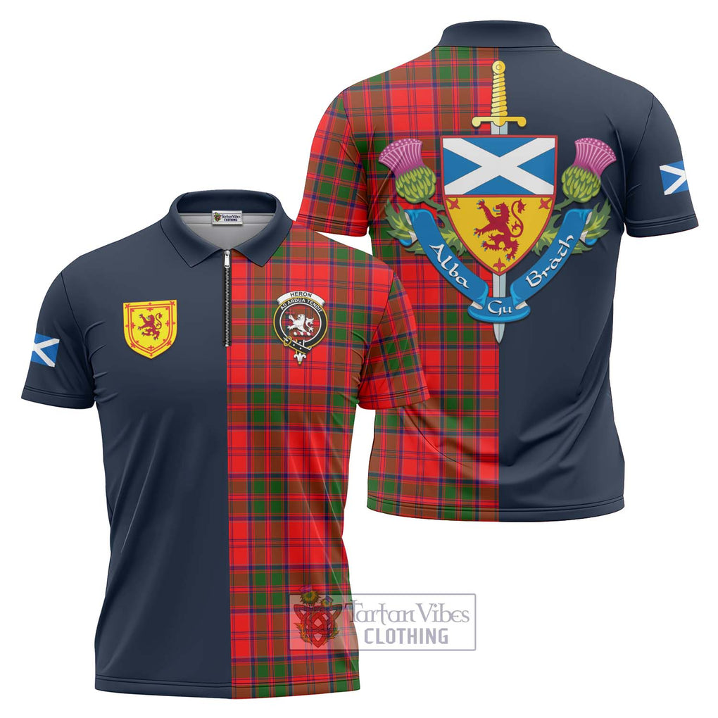 Heron Tartan Zipper Polo Shirt Alba with Scottish Lion Royal Arm Half Style Unisex - Tartan Vibes Clothing