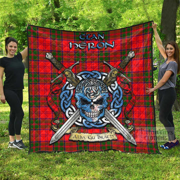 Heron Tartan Quilt with Celtic Skull Alba Gu Brath Style Super King Quilt 91" x 110" - Tartan Vibes Clothing