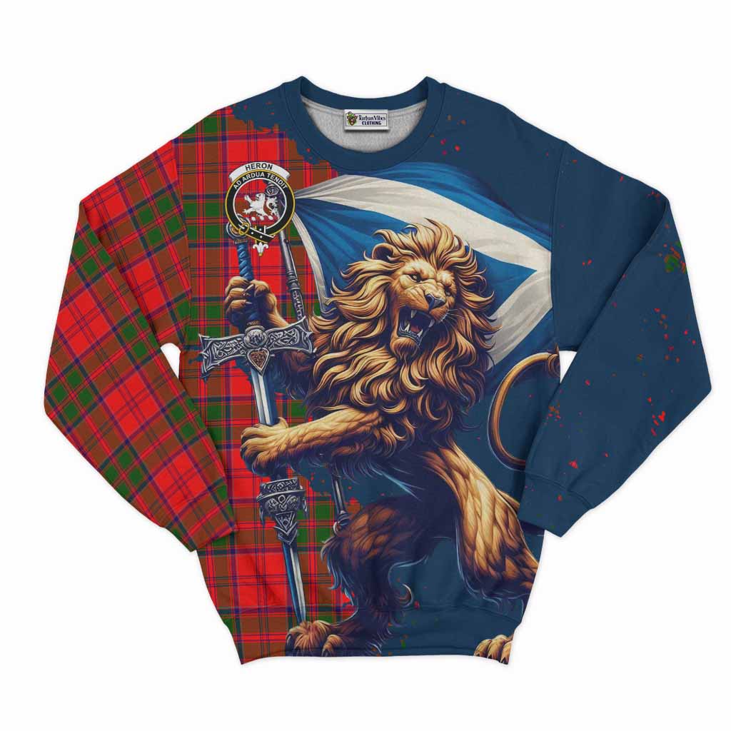 Heron Tartan Family Crest Sweatshirt with Scottish Majestic Lion Unisex - Tartan Vibes Clothing