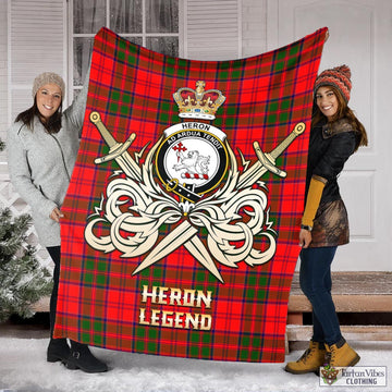 Heron Tartan Blanket with Clan Crest and the Golden Sword of Courageous Legacy X-Large 59 x 79 inches 150 x 200 cm - Tartan Vibes Clothing
