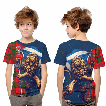 Heron Tartan Family Crest Kid T-Shirt with Scottish Majestic Lion Youth XL Size14 - Tartan Vibes Clothing
