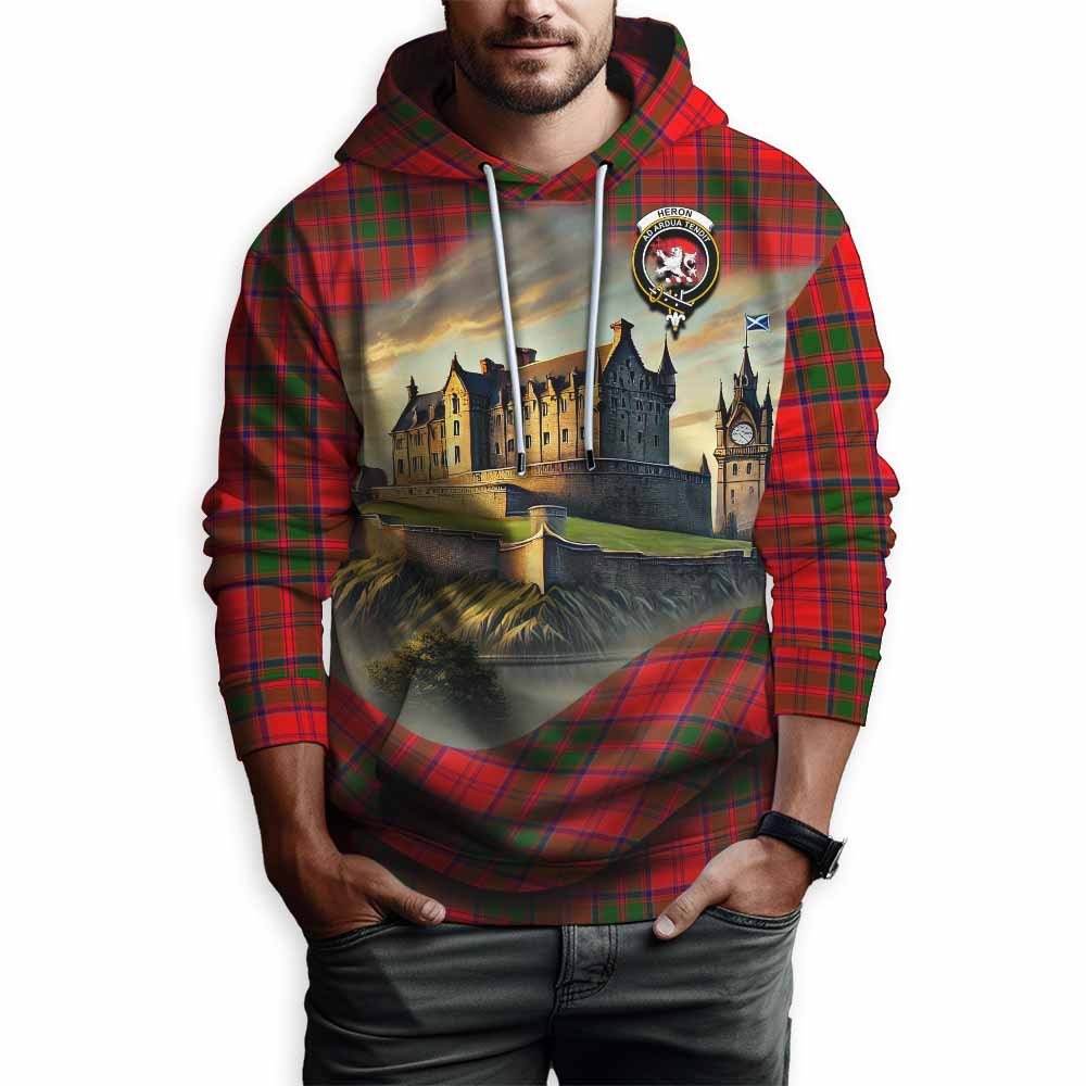 Heron Tartan Family Crest Hoodie with Scottish Ancient Castle Style Pullover Hoodie - Tartan Vibes Clothing