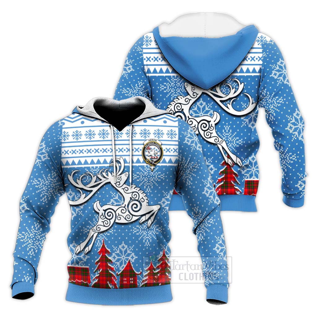 Heron Clan Christmas Knitted Hoodie Celtic Reindeer Style Unisex Knitted Pullover Hoodie - Tartan Vibes Clothing