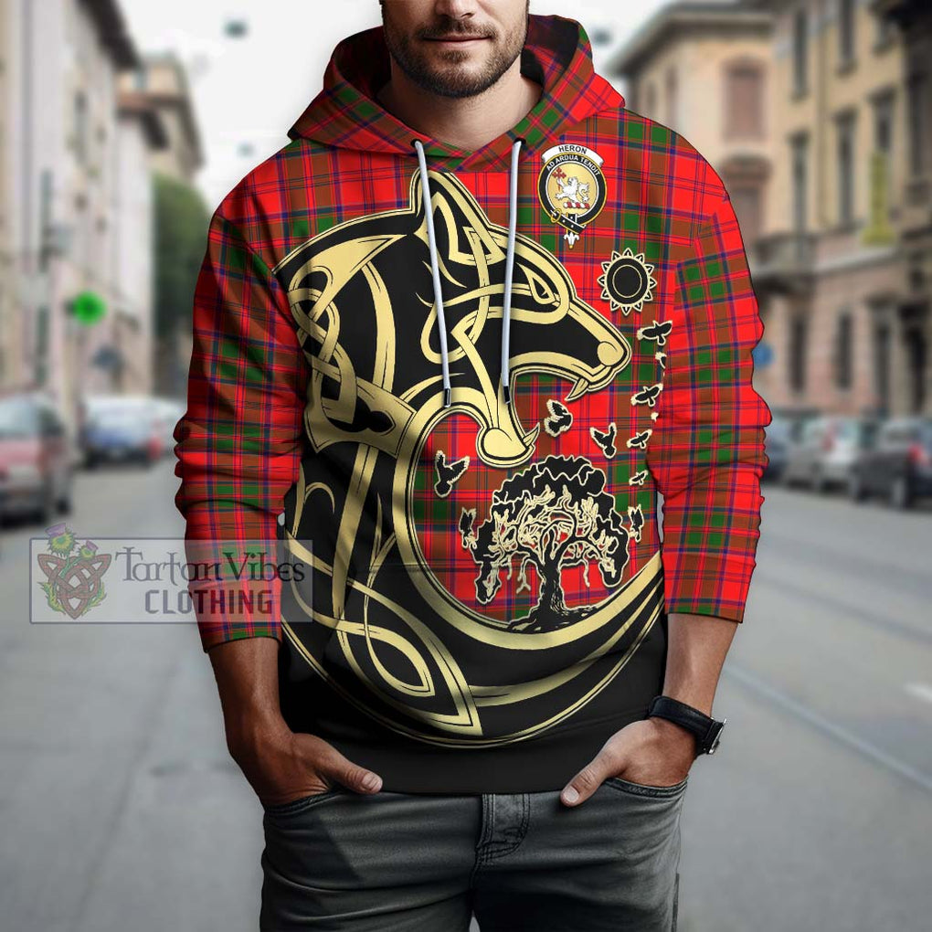 Heron Tartan Hoodie with Family Crest Celtic Wolf Style Zip Hoodie - Tartan Vibes Clothing
