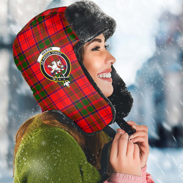 Heron Tartan Winter Trapper Hat with Family Crest Winter Trapper Hat Universal Fit Circumference 22.8in (58cm) - Tartan Vibes Clothing