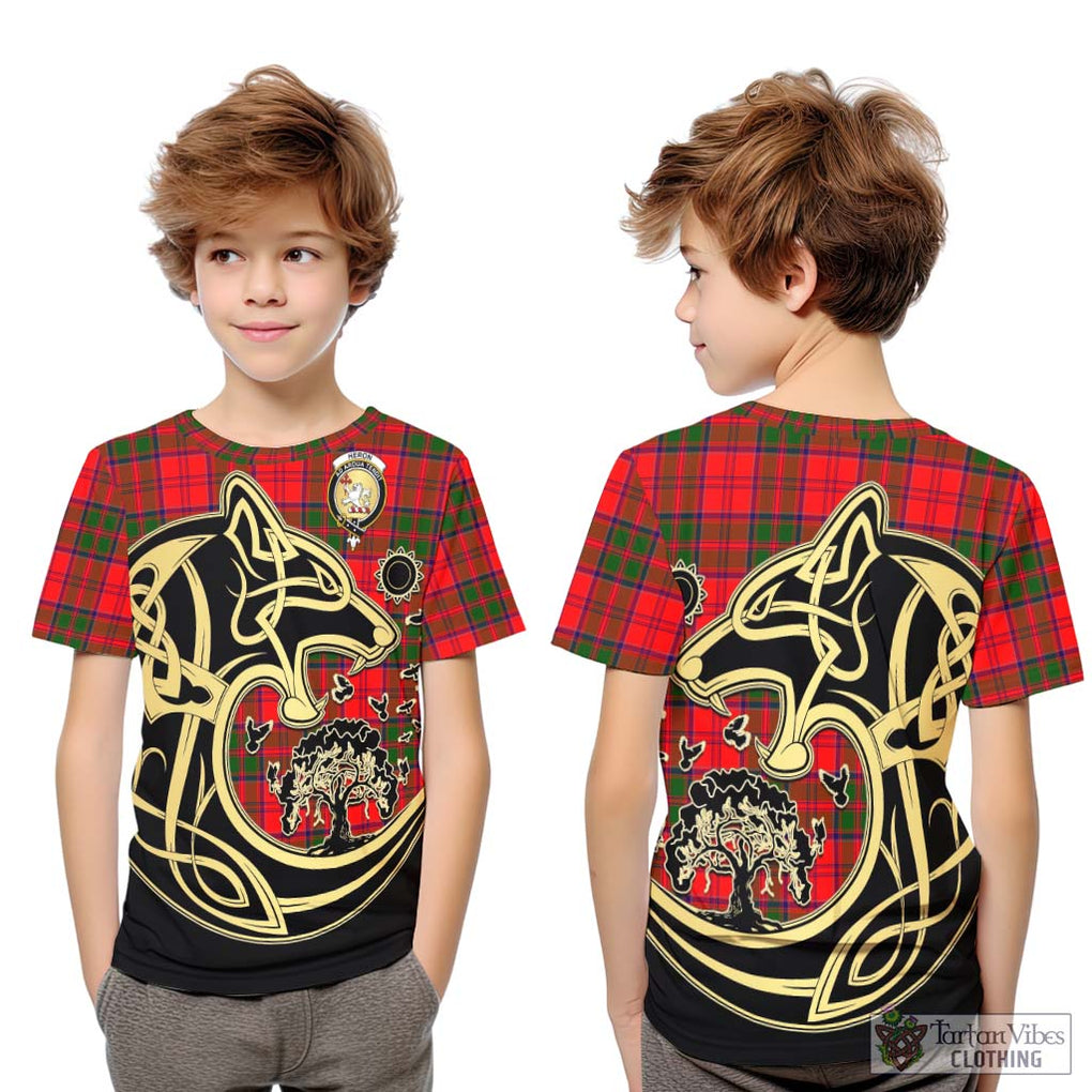 Heron Tartan Kid T-Shirt with Family Crest Celtic Wolf Style Youth XL Size14 - Tartan Vibes Clothing