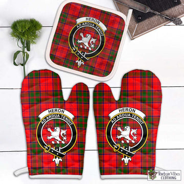 Heron Tartan Combo Oven Mitt & Pot-Holder with Family Crest Combo 2 Oven Mitt & 1 Pot-Holder Black - Tartan Vibes Clothing