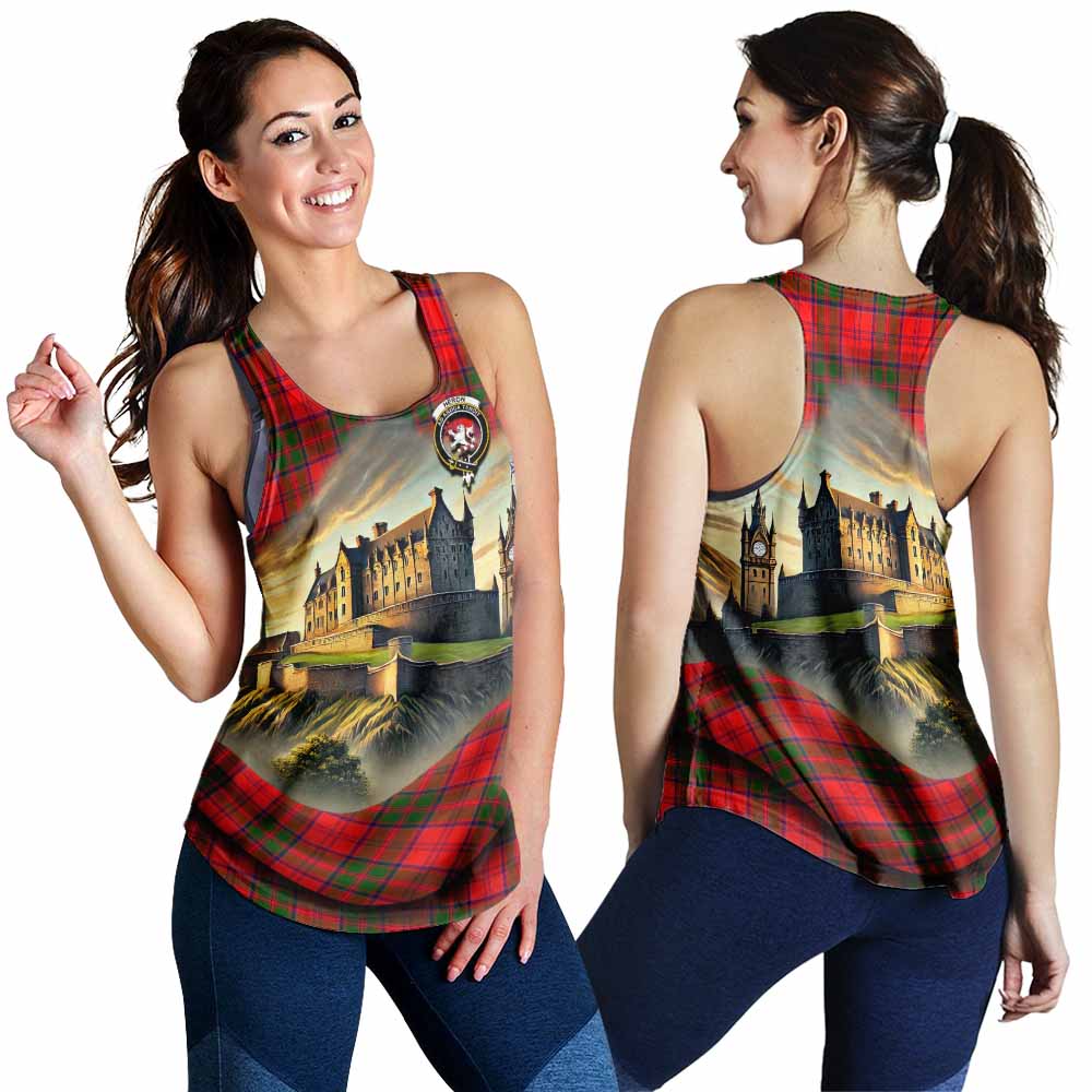 Heron Tartan Family Crest Women's Racerback Tanks with Scottish Ancient Castle Style 4XL - Tartan Vibes Clothing