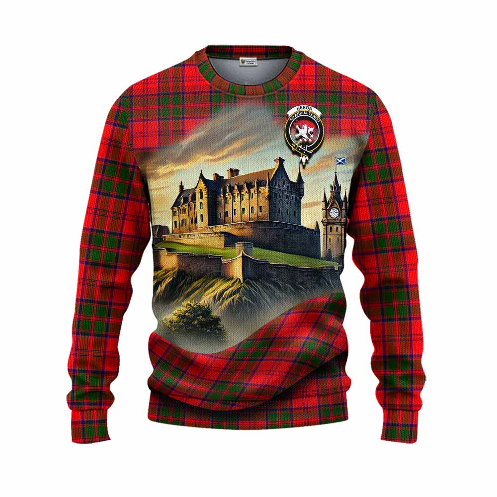Heron Tartan Family Crest Knitted Sweater with Scottish Ancient Castle Style Unisex - Tartan Vibes Clothing