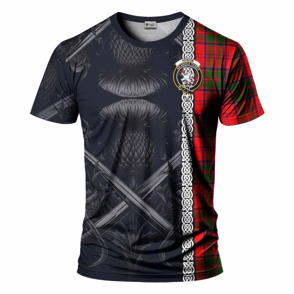 Heron Tartan T-Shirt with Family Crest Cross Sword Thistle Celtic Vibes Kid's Shirt - Tartan Vibes Clothing