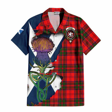 Tartan Vibes Clothing Heron Tartan Family Crest Short Sleeve Button Shirt Scottish Thistle Celtic Inspired