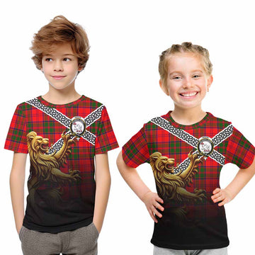 Heron Crest Tartan Kid T-Shirt with Golden Lion Emblem Celtic Style Youth XL Size14 - Tartan Vibes Clothing