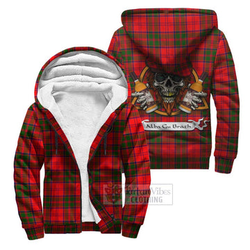 Heron Tartan Sherpa Hoodie with Family Crest and Bearded Skull Holding Bottles of Whiskey Unisex S - Tartan Vibes Clothing