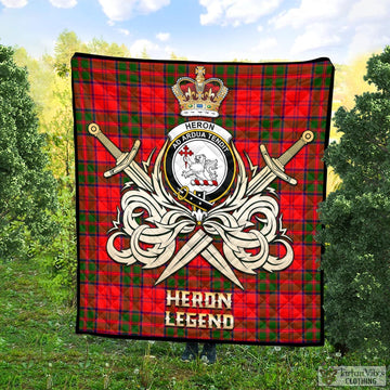 Heron Tartan Quilt with Clan Crest and the Golden Sword of Courageous Legacy Super King Quilt 91" x 110" - Tartan Vibes Clothing