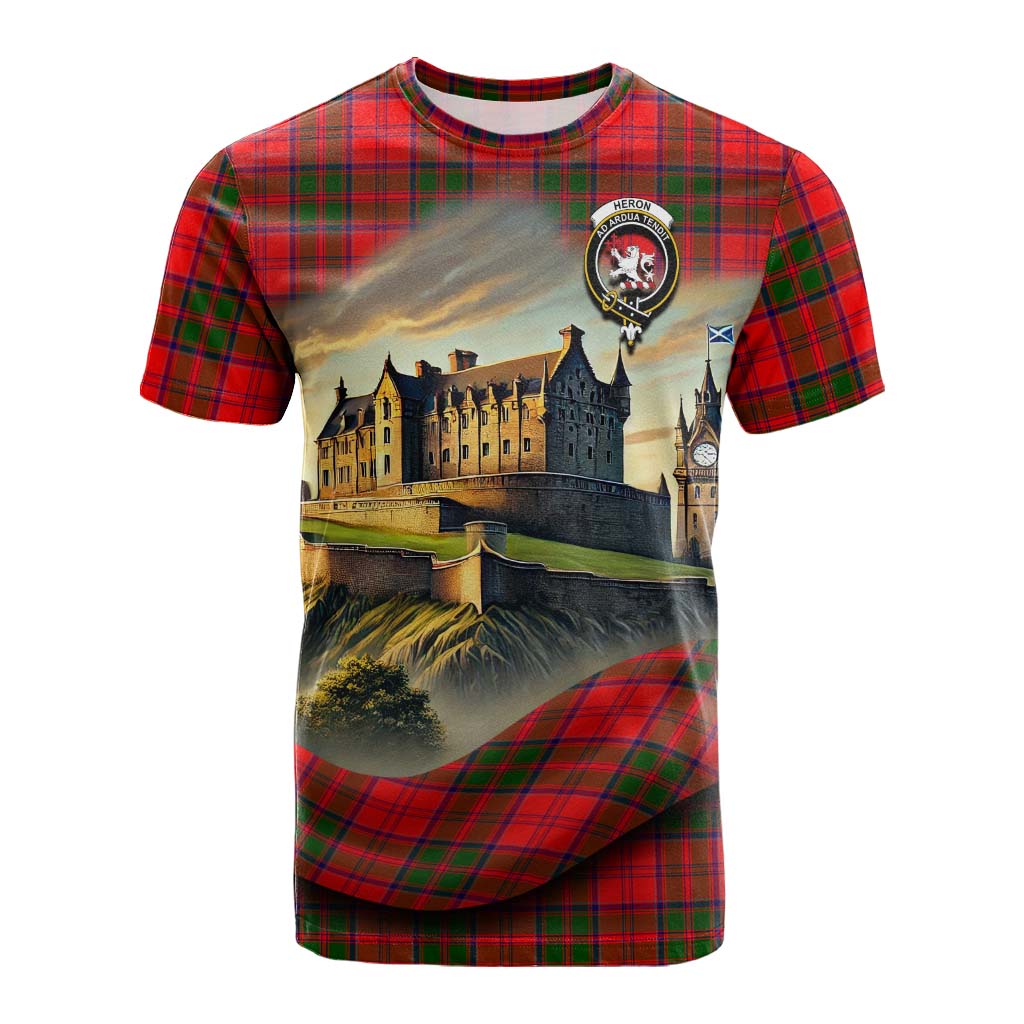 Heron Tartan Family Crest Cotton T-shirt with Scottish Ancient Castle Style Kid's Shirt - Tartan Vibes Clothing